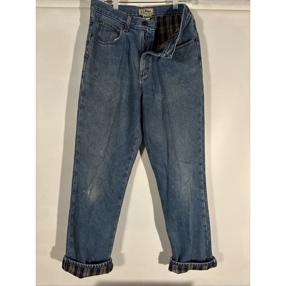 LL Bean Classic Fit Jeans Mens 32x32 Flannel Lined Straight Denim Workwear Vtg - Picture 3 of 14